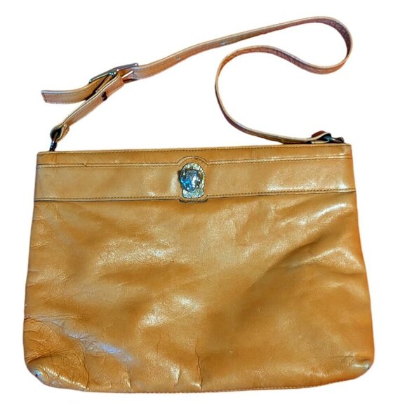 Vintage Lion Head Leather Ruth Saltz Shoulder Tote Bag Gold Tone Hardware - Picture 2 of 15